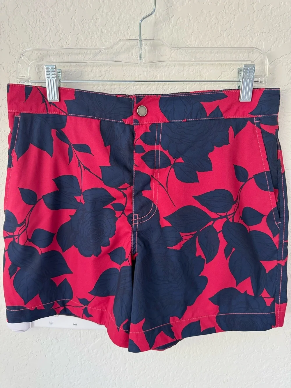 Abercrombie & Fitch Red and Navy Floral Swim Trunks